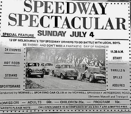 News paper ad for speedway, showing picture of old cars racing