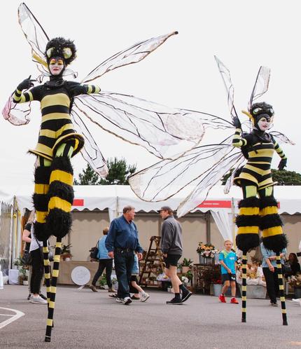 Girls on stilts in bees costume
