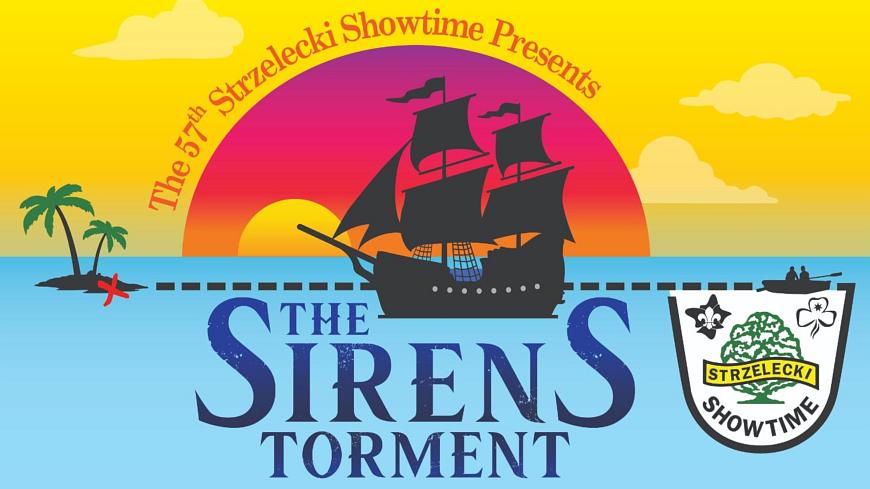 Logo with tall ship and desert island