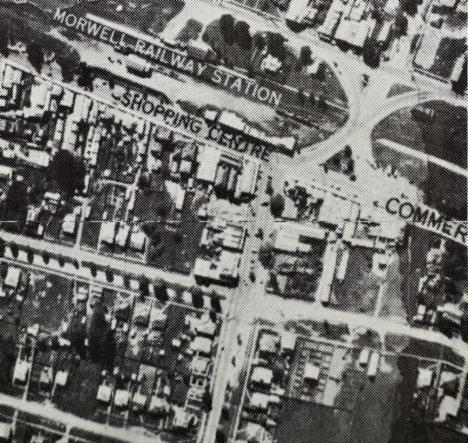 Aerial photo of Morwell showing Commercial Road and the Station