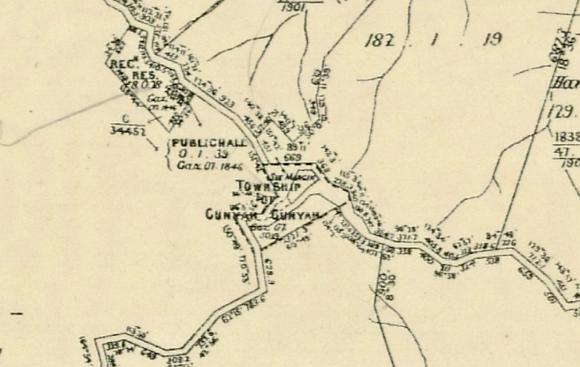 Survey map showing township, roads and a rec reserve