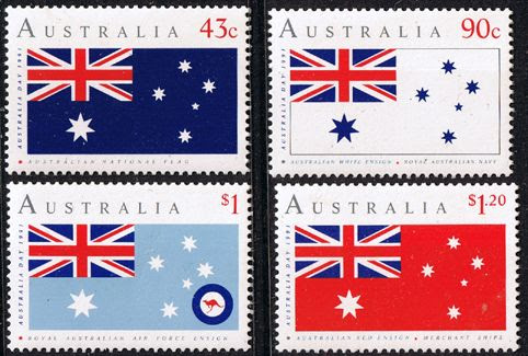 Stamps with Australian flags - National, Navy, Airforce, Marine