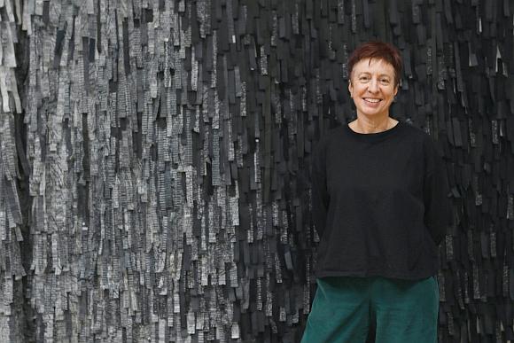 Bridget in front of large scale installation